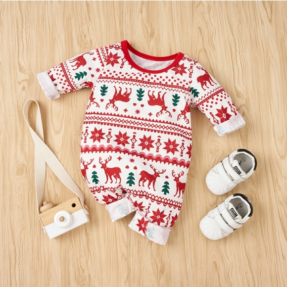 NWT Baby Christmas Elk Print Jumpsuits - Picture 1 of 3